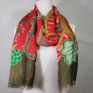 Fine 100% Wool Tropical Themed Large Shawl